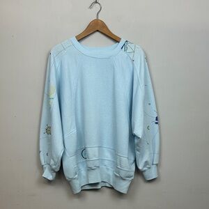 Vintage Light Blue Travel Map Novelty Sweatshirt Sz M